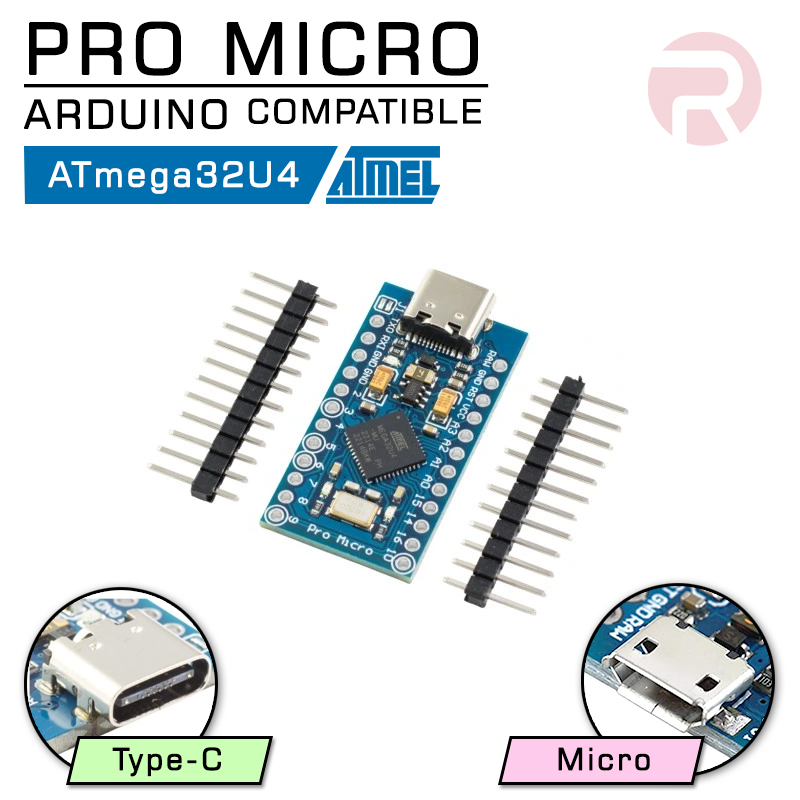 Pro Micro ATmega32U4 (Micro / TYpe-C USB) Controller Board - Arduino Compatible Leonardo Pro Micro ATmega32U4 (Micro / TYpe-C USB) Controller Board - Arduino Compatible Leonardo