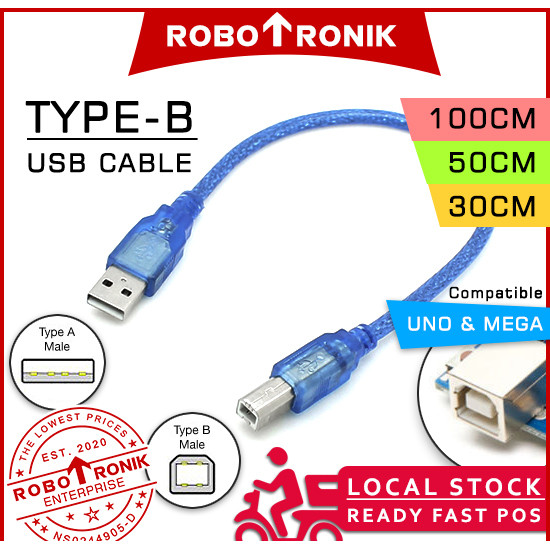 Type-B USB Cable (Data & Power) @ Male (Type-B) to Male (Type-A) compatible Arduino UNO MEGA Printer