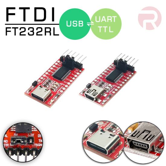 FTDI - USB to TTL Serial, (TX/RX) UART Converter Module FT232RL (Programmer Arduino Pro, Pro Mini, LilyPad, STM)