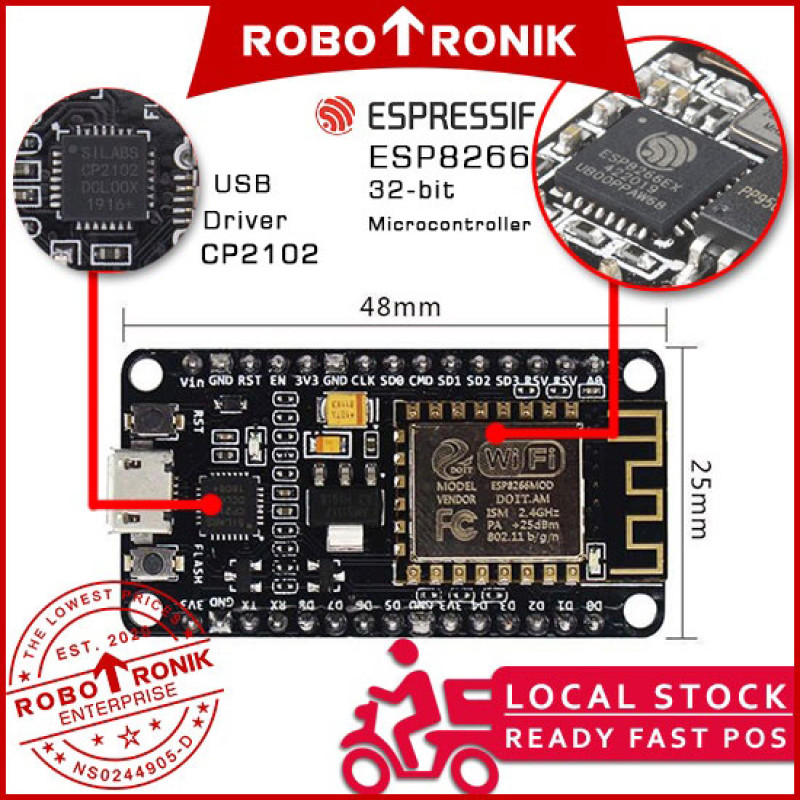 NodeMCU V2 - ESP8266 WiFi, CP2102, 4MB Storage - Development Board NodeMCU V2 - ESP8266 WiFi, CP2102, 4MB Storage - Development Board