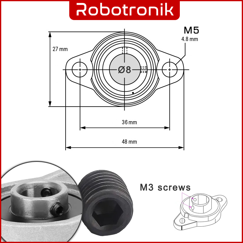 Flange Pillow Block or Pillow Block Bearing 8mm Zinc-Aluminum Alloy Flange Pillow Block or Pillow Block Bearing 8mm Zinc-Aluminum Alloy