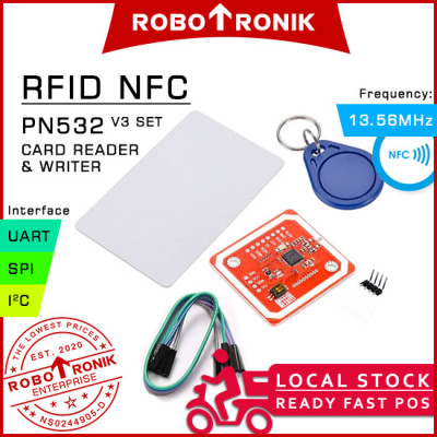 NFC RFID Reader Module PN532 V3 (13.56MHz) w Antenna, Compatible Arduino / Raspberry Pi