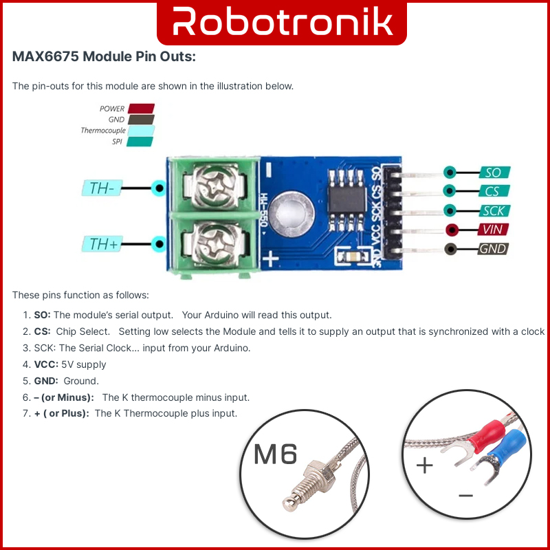 Thermocouple Temperature Sensor K-type Probe w MAX6675 Module Thermocouple Temperature Sensor K-type Probe w MAX6675 Module
