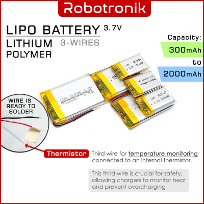 3.7V LiPo Battery 3-Wire Thermistor (Lithium Polymer) Temperature Batteri for MP3 Bluetooth Recorder MP4 GPS Camcorder