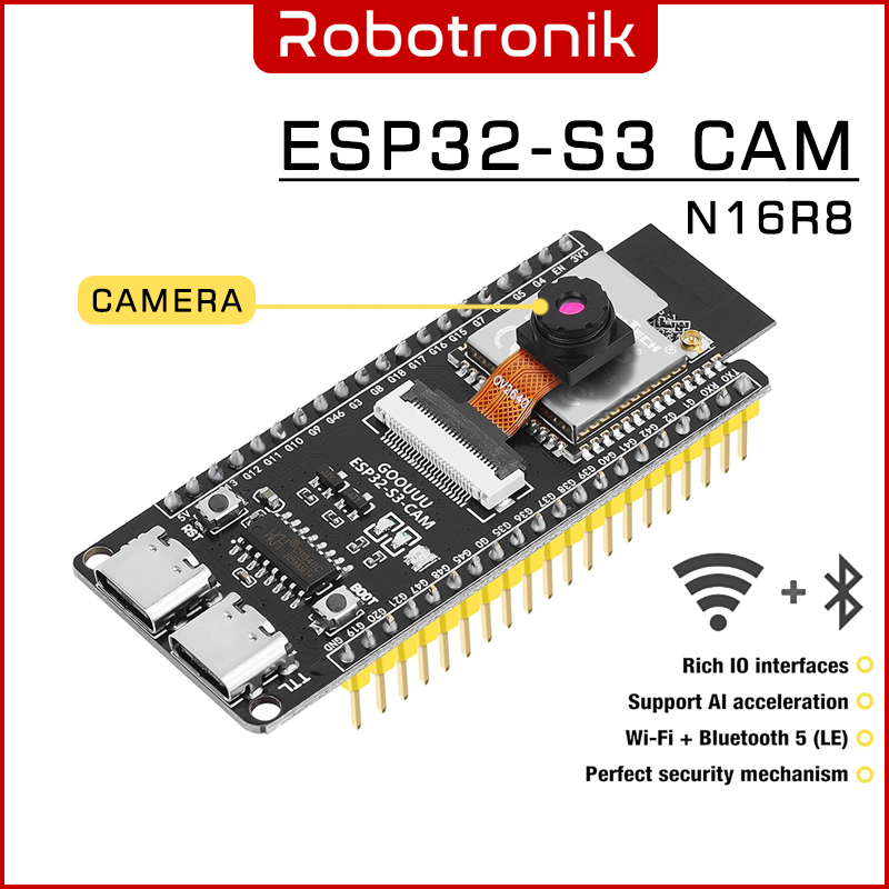 ESP32 S3 CAM (Video Streaming, Face Recognition, Webcam IoT) With OV2640 Camera AI Thinker WiFi + Bluetooth ESP32 S3 CAM (Video Streaming, Face Recognition, Webcam IoT) With OV2640 Camera AI Thinker WiFi + Bluetooth