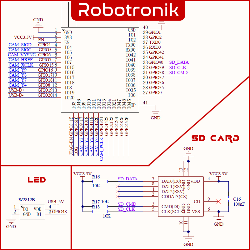 ESP32 S3 CAM (Video Streaming, Face Recognition, Webcam IoT) With OV2640 Camera AI Thinker WiFi + Bluetooth ESP32 S3 CAM (Video Streaming, Face Recognition, Webcam IoT) With OV2640 Camera AI Thinker WiFi + Bluetooth
