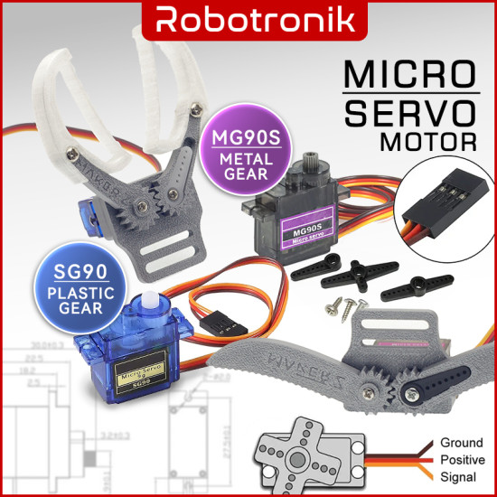 Micro Servo Motor SG90 & MG90S Clamp Claw 9G 180° / 360° Compatible DXW90 / TowerPro SG 90