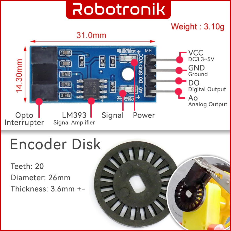 Speed Encoder IR Sensor Module (Infrared Optical) Tachometer w/ Disk (Pack of 2 set)