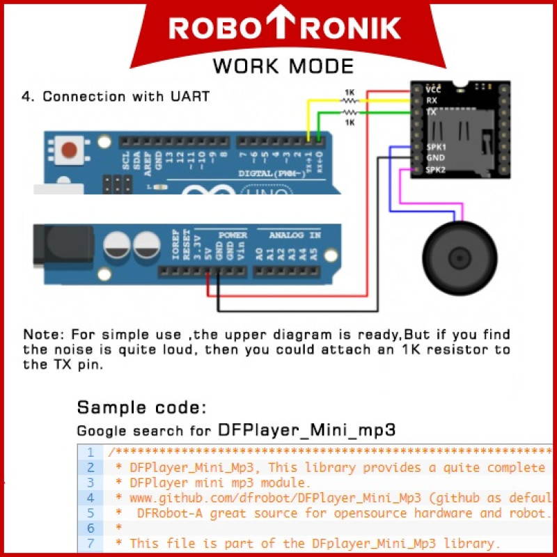 Mini MP3 Player TFplayer / DFPlayer (UART Serial TX RX / Button / I/O), compatible Arduino UNO NANO PRO-MINI Mini MP3 Player TFplayer / DFPlayer (UART Serial TX RX / Button / I/O), compatible Arduino UNO NANO PRO-MINI