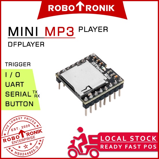 Mini MP3 Player TFplayer / DFPlayer (UART Serial TX RX / Button / I/O), compatible Arduino UNO NANO PRO-MINI