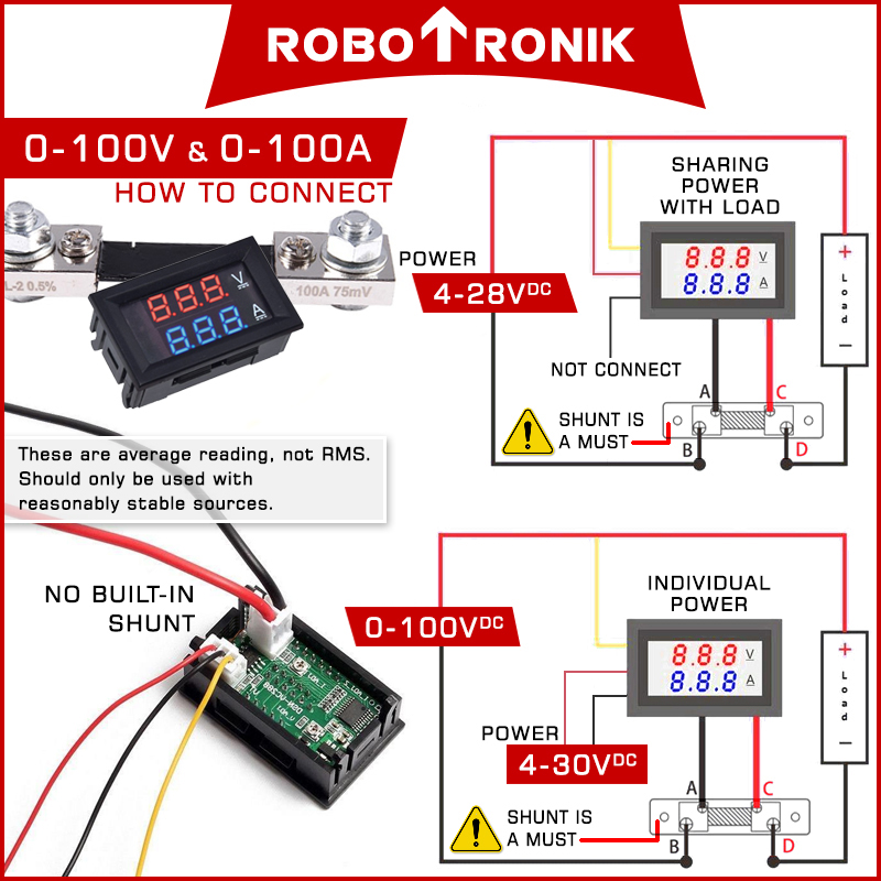 Digital Voltmeter / Ammeter Panel Meter 0-100V 100A w/ Shunt Digital Voltmeter / Ammeter Panel Meter 0-100V 100A w/ Shunt