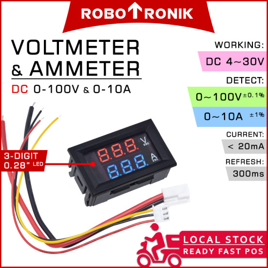 Digital Voltmeter / Ammeter Panel Meter 0-100V 10A