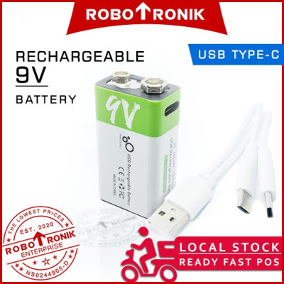 Rechargeable Battery 9V 650mA, USB Type-C Recharge SmartTAG Walkie-Talkie Multimeter Microphone Mic Toy Remote Control