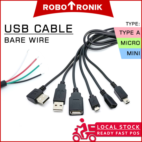USB Cable (Wire End) Male Female Type A C Micro Mini Power