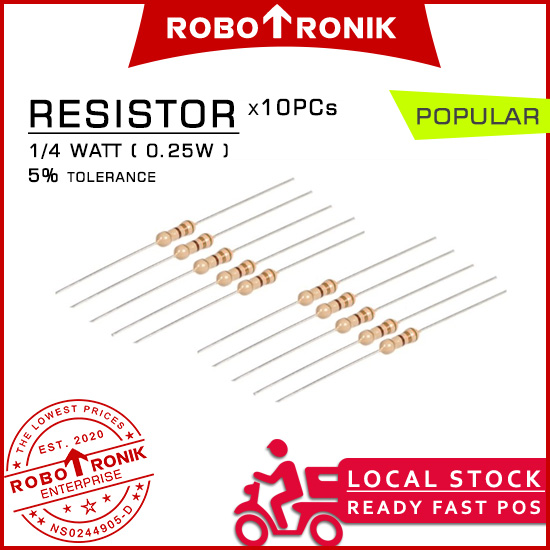 Resistor 1/4 Watt (0.25W) 5% Tolerance [10pcs] Carbon Firm