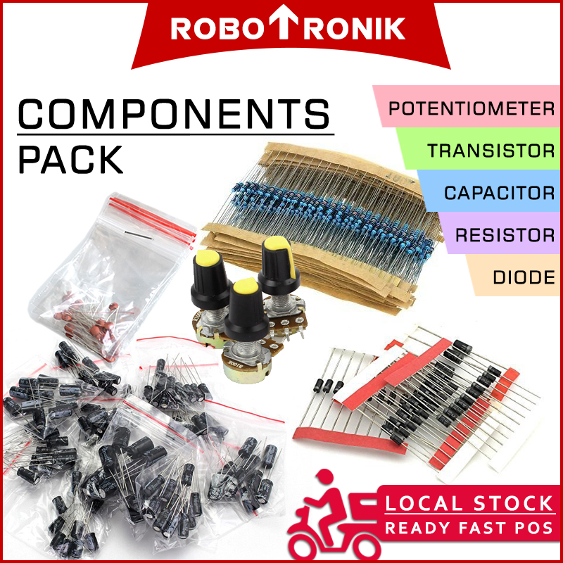 Pack of components (Resistor Diode E-cap Transistor Ceramic Capacitor Potentiometer) Pack of components (Resistor Diode E-cap Transistor Ceramic Capacitor Potentiometer)