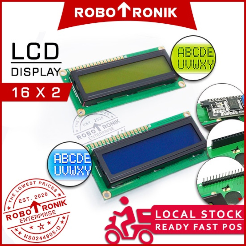 Arduino LCD Display 16x2 Yellow / Blue Backlight Screen Serial Parallel Pateri I2C Pin Header Male Female