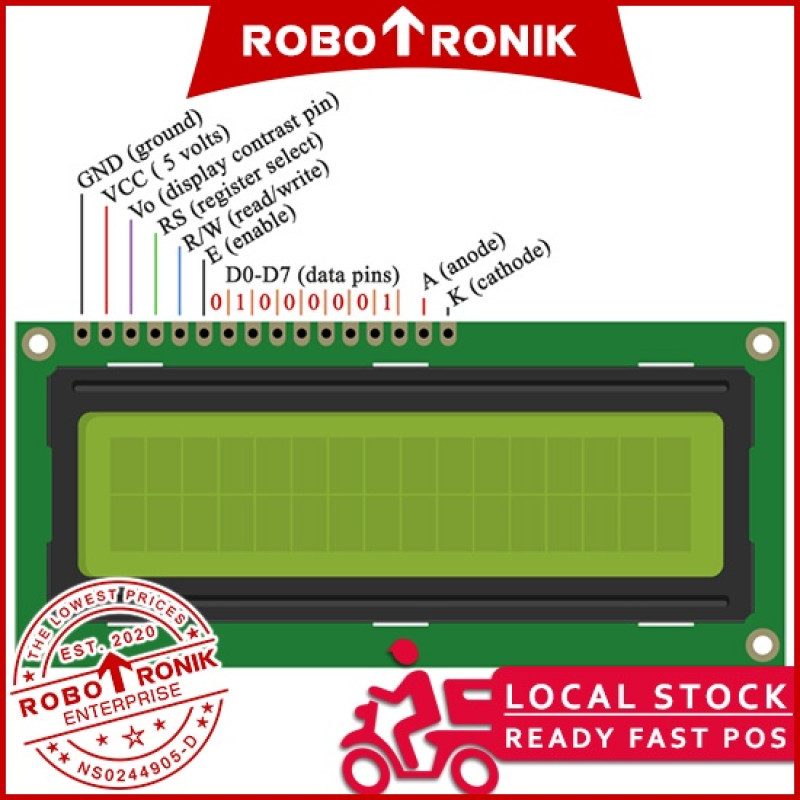 Arduino LCD Display 16x2 Yellow / Blue Backlight Screen Serial Parallel Pateri I2C Pin Header Male Female