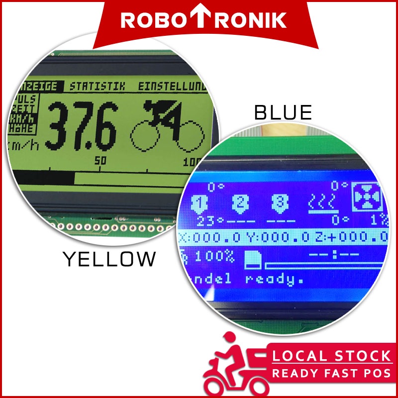 Graphic LCD 128x64 Pixel Yellow Backlight Parallel Interface Display Module 12864B, Compatible Arduino
