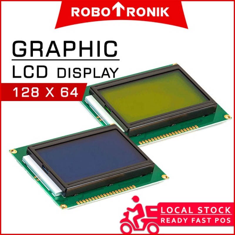 Graphic LCD 128x64 Pixel Yellow Backlight Parallel Interface Display Module 12864B, Compatible Arduino