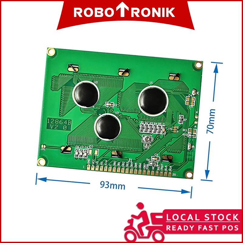 Graphic LCD 128x64 Pixel Yellow Backlight Parallel Interface Display Module 12864B, Compatible Arduino
