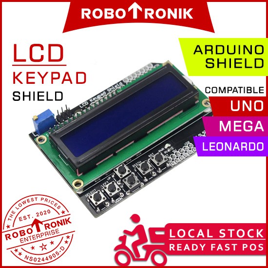 UNO LCD Keypad Shield 16x2 Character Expansion Shield, Arduino UNO Compatible