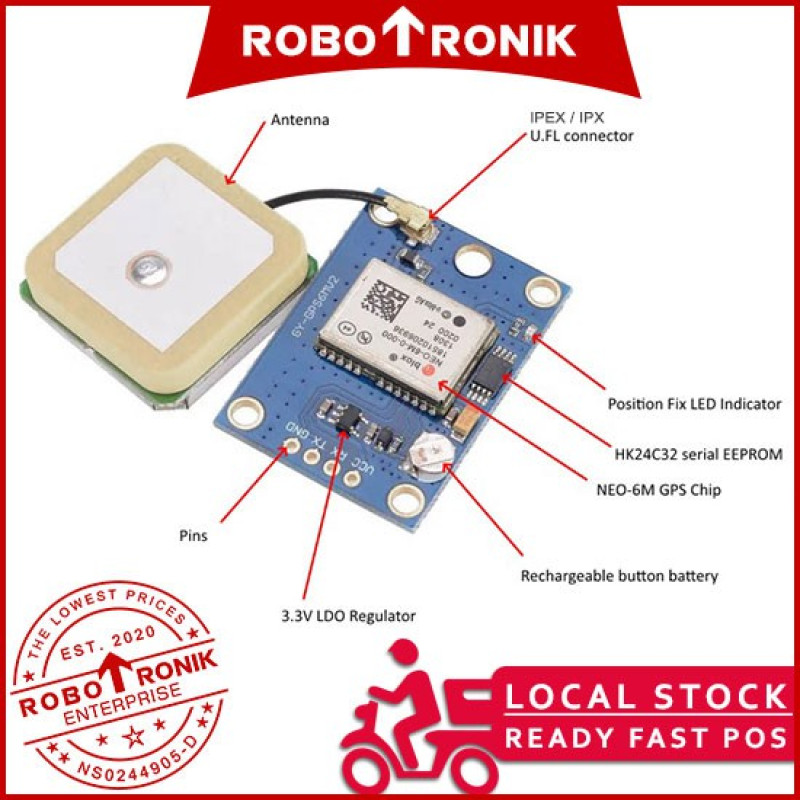 GPS Module NEO 6M Receiver w/ Ceramic Antenna, Track Location Time - Arduino Raspberry Pi Compatible GPS Module NEO 6M Receiver w/ Ceramic Antenna, Track Location Time - Arduino Raspberry Pi Compatible