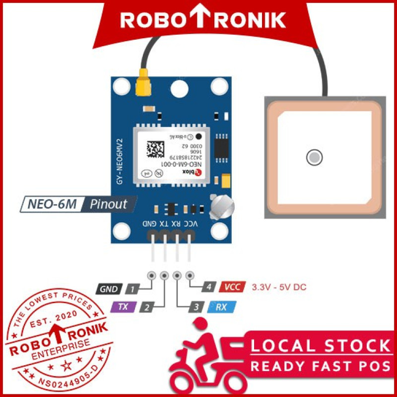 GPS Module NEO 6M Receiver w/ Ceramic Antenna, Track Location Time - Arduino Raspberry Pi Compatible GPS Module NEO 6M Receiver w/ Ceramic Antenna, Track Location Time - Arduino Raspberry Pi Compatible