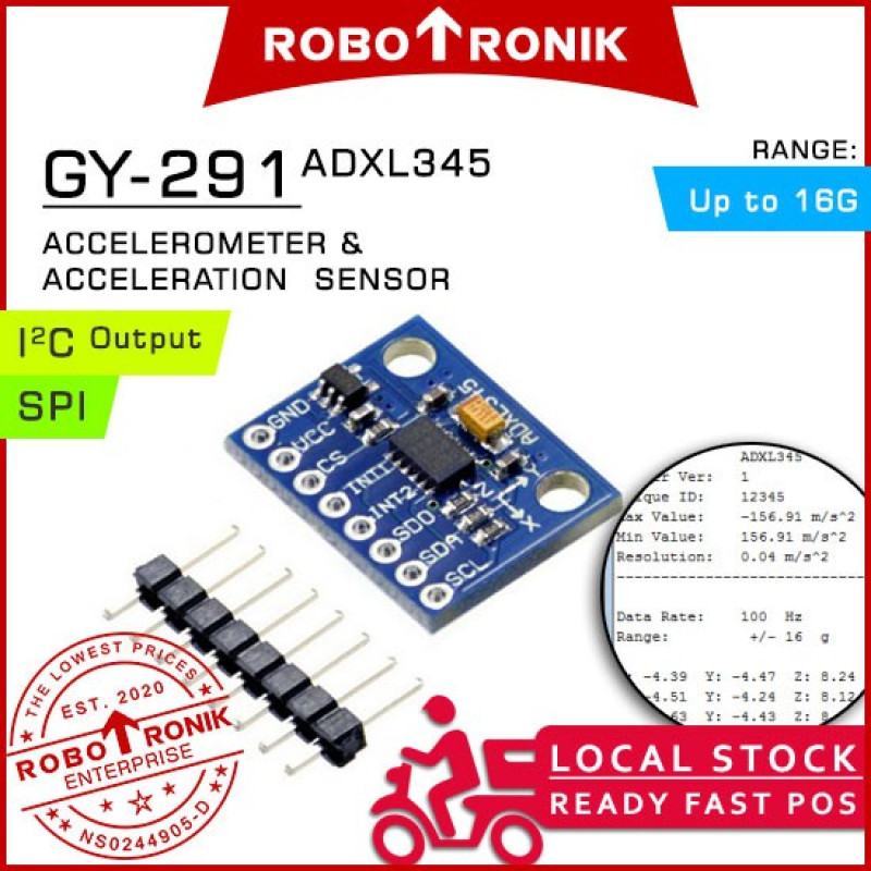 GY-291 (ADXL345) 3-Axis Accelerometer & Acceleration Module - Arduino / Raspberry Pi Digital SPI / I2C Interface GY-291 (ADXL345) 3-Axis Accelerometer & Acceleration Module - Arduino / Raspberry Pi Digital SPI / I2C Interface