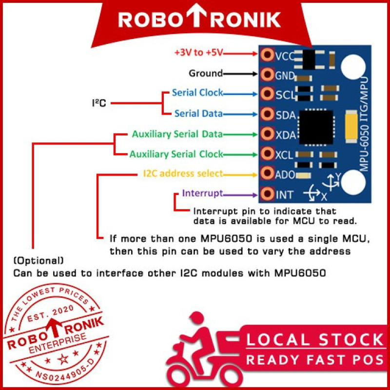 GY-521 (MPU6050) 6-DOF 3-Axis Gyro Gyroscope & Accelerometer Module - 16-Bit Output I2C Interface - Arduino 3軸 陀螺儀 加速儀 GY-521 (MPU6050) 6-DOF 3-Axis Gyro Gyroscope & Accelerometer Module - 16-Bit Output I2C Interface - Arduino 3軸 陀螺儀 加速儀