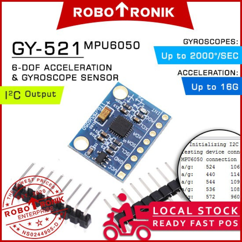 GY-521 (MPU6050) 6-DOF 3-Axis Gyro Gyroscope & Accelerometer Module - 16-Bit Output I2C Interface - Arduino 3軸 陀螺儀 加速儀 GY-521 (MPU6050) 6-DOF 3-Axis Gyro Gyroscope & Accelerometer Module - 16-Bit Output I2C Interface - Arduino 3軸 陀螺儀 加速儀