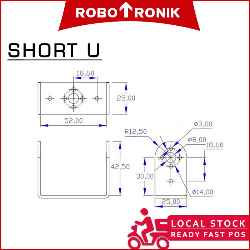 [Standard Size] Servo Motor Bracket Mounting or Long U-Shape for Mount 180° MG995, MG996 Futaba Hiltec