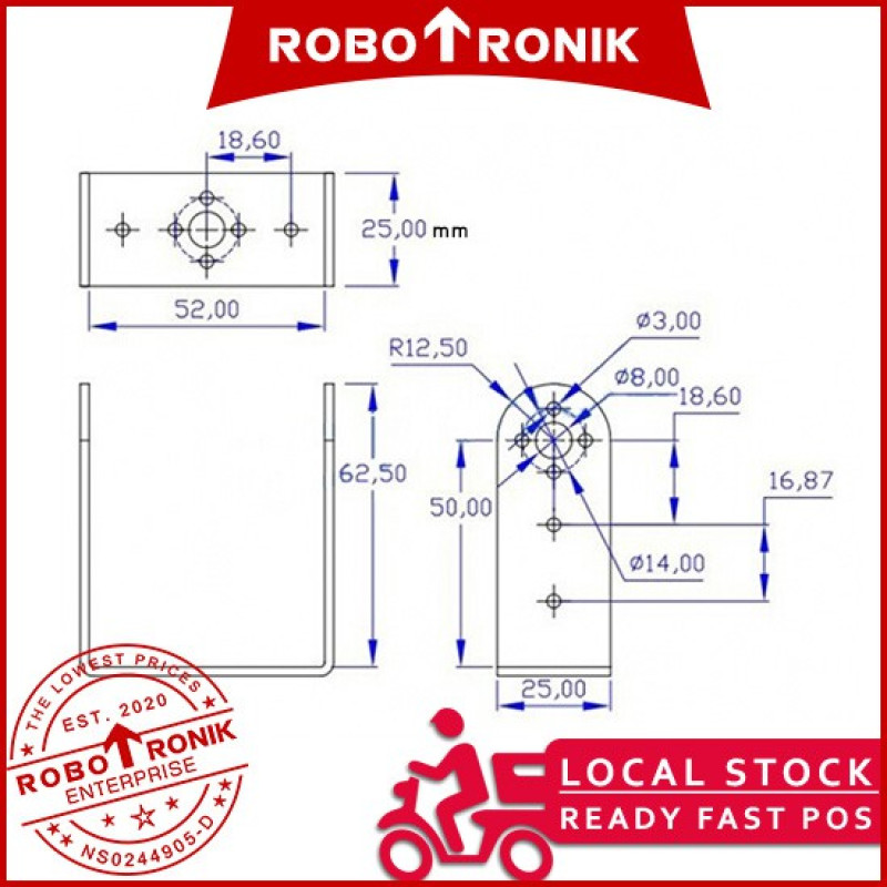 [Standard Size] Servo Motor Bracket Mounting or Long U-Shape for Mount 180° MG995, MG996 Futaba Hiltec