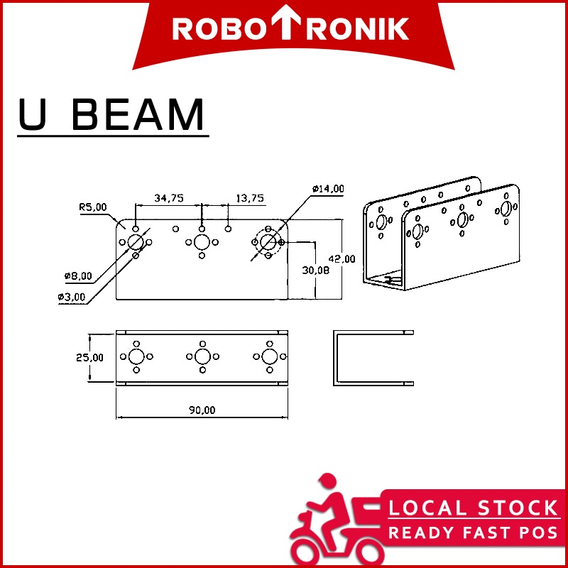 [Standard Size] Servo Motor Bracket Mounting or Long U-Shape for Mount 180° MG995, MG996 Futaba Hiltec