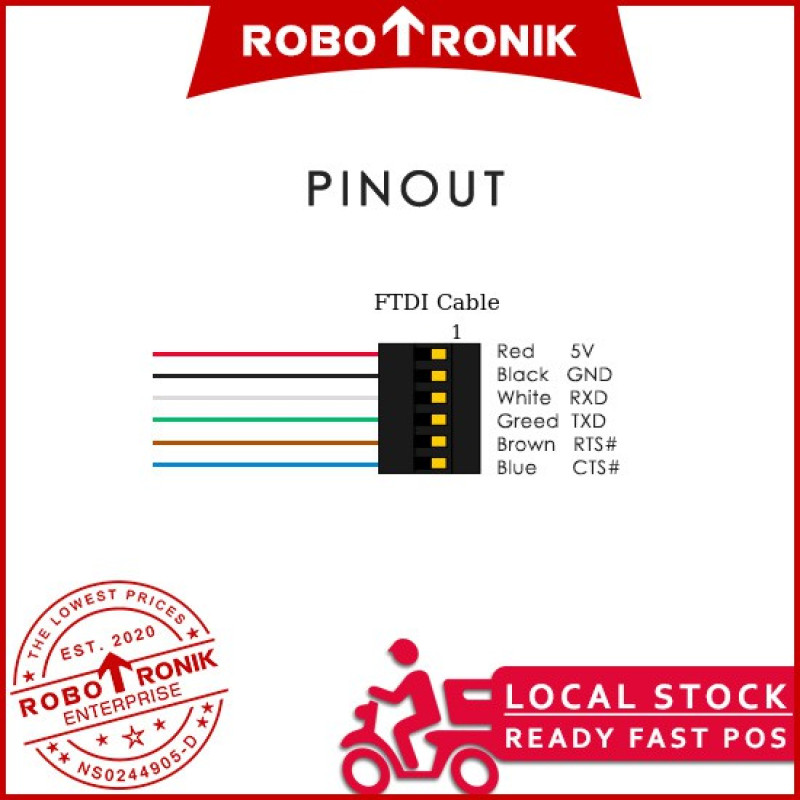 FTDI Cable - USB to TTL Serial FT232 (TX/RX) UART Converter (Programmer Arduino Pro, Pro Mini, LilyPad) FTDI Cable - USB to TTL Serial FT232 (TX/RX) UART Converter (Programmer Arduino Pro, Pro Mini, LilyPad)