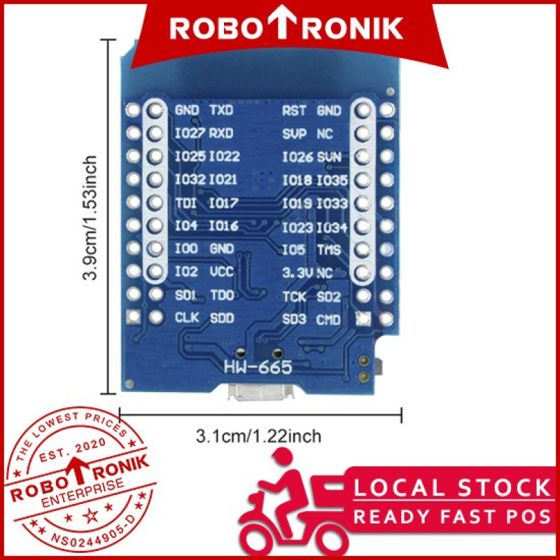 D1 Mini ESP32 MiniKit Wemos Development Board ESP 32 w/ CP2104 USB Driver