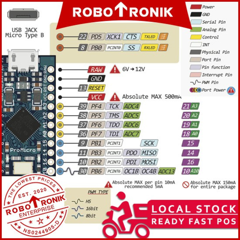 Pro Micro ATmega32U4 (Micro / TYpe-C USB) Controller Board - Arduino Compatible Leonardo Pro Micro ATmega32U4 (Micro / TYpe-C USB) Controller Board - Arduino Compatible Leonardo
