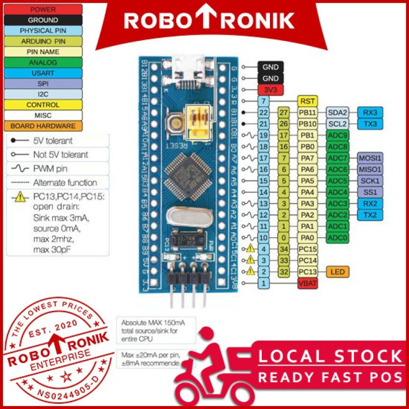 STM 32 (Blue Pill) ARM Cortex M3 72Mhz, 64kB Flash, 20Kb RAM - STM32F103C8 STM32F STM32 F1 STM 32 (Blue Pill) ARM Cortex M3 72Mhz, 64kB Flash, 20Kb RAM - STM32F103C8 STM32F STM32 F1
