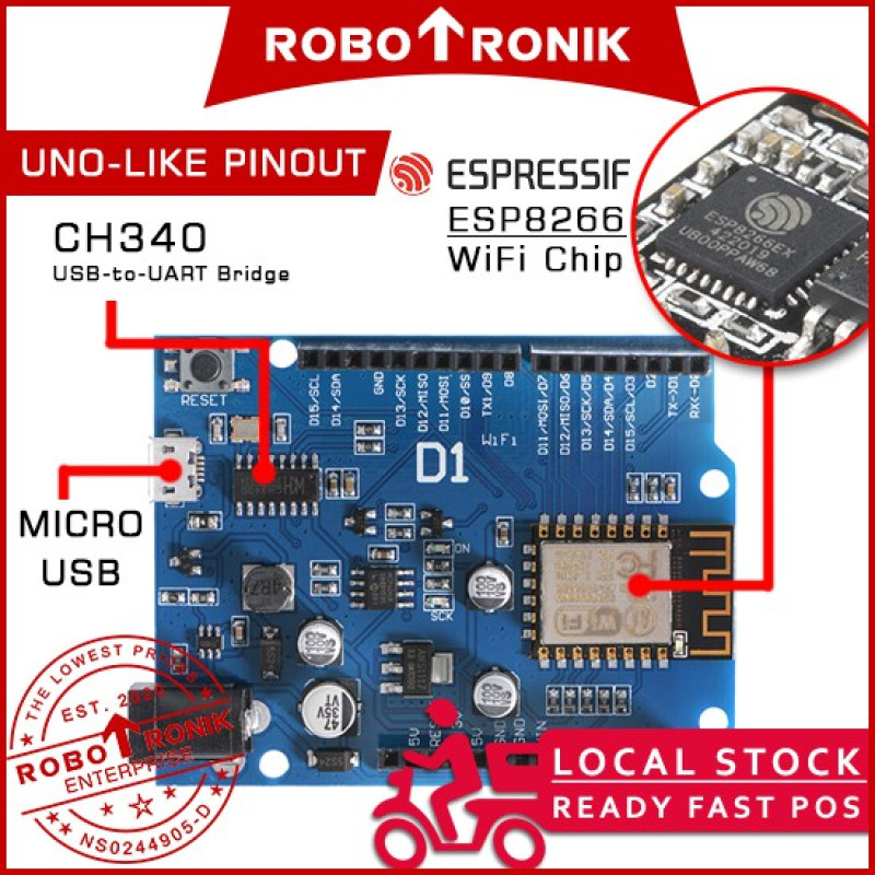 WeMos D1 R2 WiFi Development Board w/ CH340, ESP8266, ESP-12F WeMos D1 R2 WiFi Development Board w/ CH340, ESP8266, ESP-12F