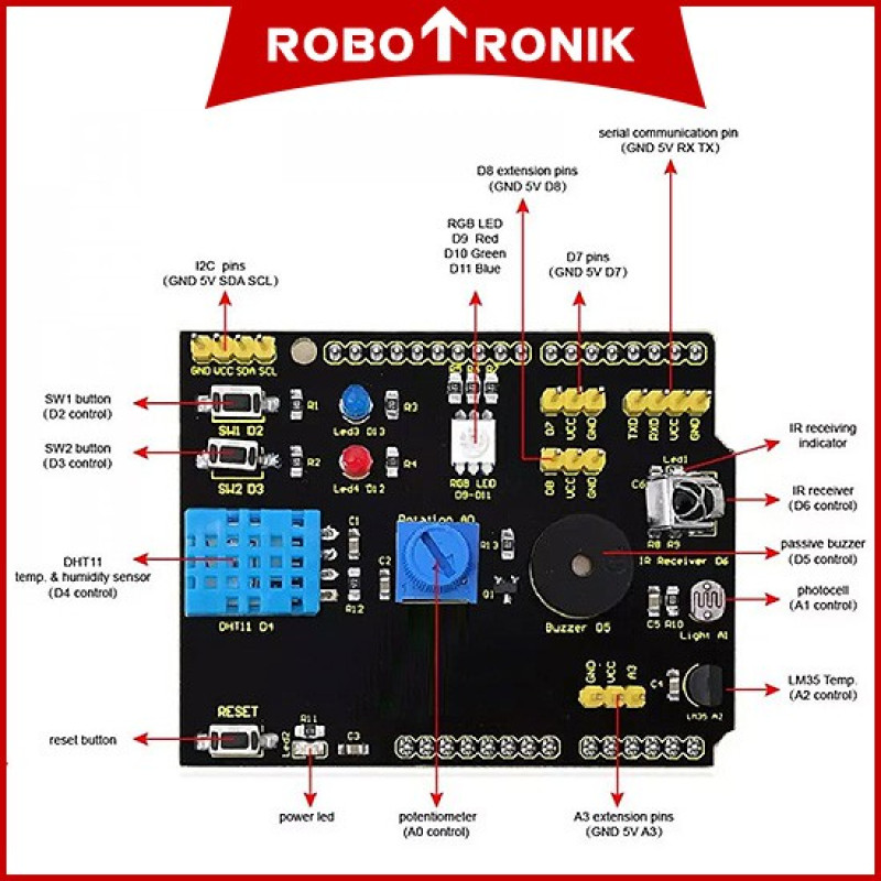 9-in-1 Multi-function Expansion Shield - Arduino UNO MEGA Compatible 9-in-1 Multi-function Expansion Shield - Arduino UNO MEGA Compatible
