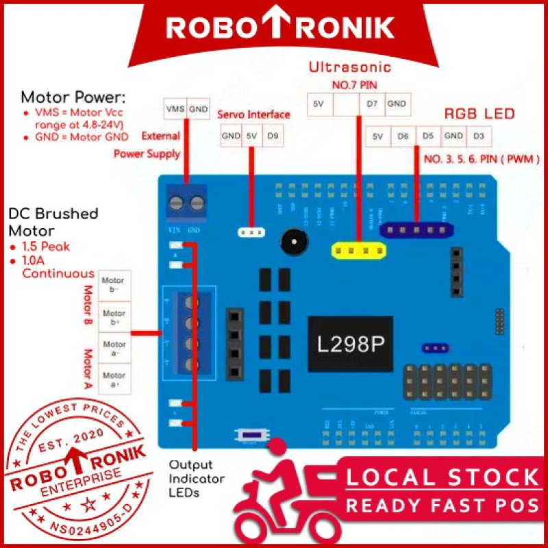 L298P Motor Driver Shield (Stepper & DC Motor) Expansion Board, Compatible Arduino UNO MEGA L298 298 L298P Motor Driver Shield (Stepper & DC Motor) Expansion Board, Compatible Arduino UNO MEGA L298 298