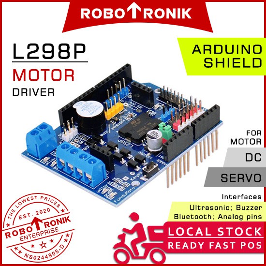 L298P Motor Driver Shield (Stepper & DC Motor) Expansion Board, Compatible Arduino UNO MEGA L298 298