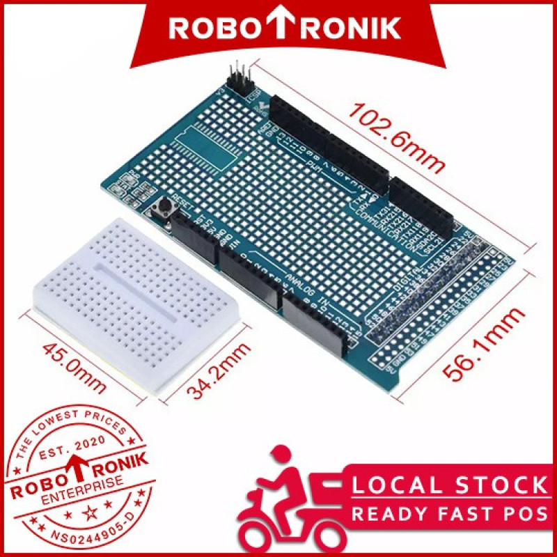 [MEGA] Prototype (Proto) Shield V3 w/ Breadboard - Compatible Arduino MEGA 2560