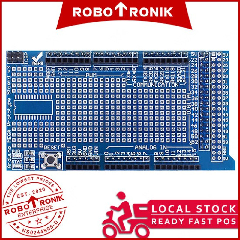 [MEGA] Prototype (Proto) Shield V3 w/ Breadboard - Compatible Arduino MEGA 2560