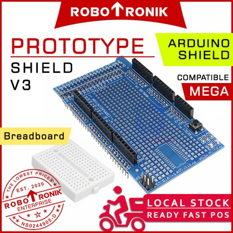 [MEGA] Prototype (Proto) Shield V3 w/ Breadboard - Compatible Arduino MEGA 2560