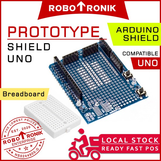 Prototype (Proto) Shield w/ Breadboard - Compatible Arduino UNO R3