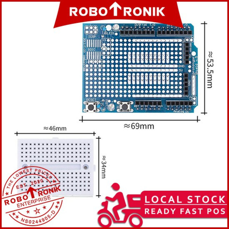 Prototype (Proto) Shield w/ Breadboard - Compatible Arduino UNO R3 Prototype (Proto) Shield w/ Breadboard - Compatible Arduino UNO R3