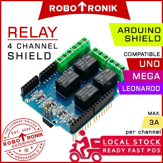 Relay Shield 4 Channel, Compatible Arduino UNO R3 MEGA Leonardo
