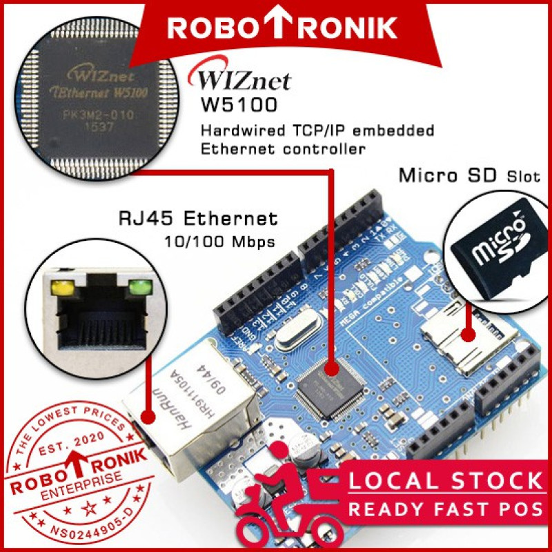 Ethernet Shield W5100 LAN w/ Micro SD Card Slot - Arduino UNO MEGA Compatible Ethernet Shield W5100 LAN w/ Micro SD Card Slot - Arduino UNO MEGA Compatible