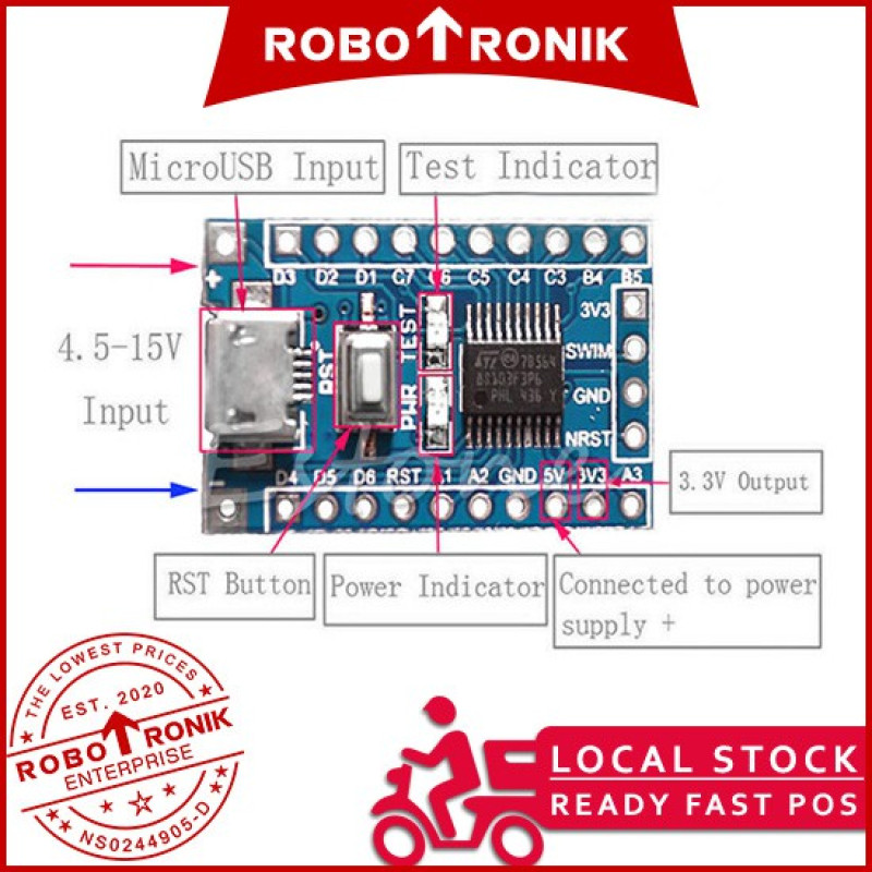 STM8 ARM 16Mhz, 8kB Flash, 1Kb RAM - STM 8S103F3 STM8 ARM 16Mhz, 8kB Flash, 1Kb RAM - STM 8S103F3